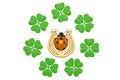 Good luck horseshoe clover ladybug on white background 3D illustration.