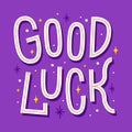 Good luck Inspirational phrase. Motivation card with cartoon word and stars. Royalty Free Stock Photo