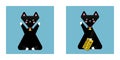 Good luck japanese symbol maneki neko black cat icon, cute hands up sitting cat japan style
