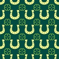 Good luck seamless pattern horseshoe clover vector lettering background greeting typography.