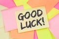 Good luck success successful test wish wishing note paper Royalty Free Stock Photo