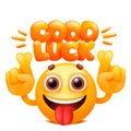 Good luck web sticker. Yellow emoji cartoon character. Emoticon smile face
