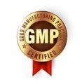 Good manufacturing practice stamp. GMP certified badge created in luxury gold style.