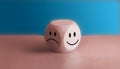 Good mental health and bad mood concept. Smiley face on the bright side and a sad face on the dark side on the wooden block cube Royalty Free Stock Photo