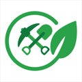 Good mining practice green eco environmental friendly pickaxe and shovel with leaf icon symbol excavation construction Royalty Free Stock Photo