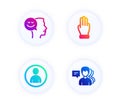 Good mood, Avatar and Three fingers icons set. People sign. Positive thinking, User profile, Click palm. Vector Royalty Free Stock Photo