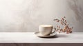 a good morning cappuccino paired with a spruce bouquet in a winter morning setting, modern style, showcasing the warmth