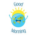 Good Morning Card with fun earth and sun. Vector