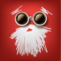 Good morning. Christmas funny doddle Santa face with cups of coffee glasses