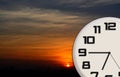Good Morning clock with dawn landscape Royalty Free Stock Photo