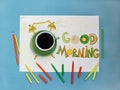 Good morning coffee and alarm clock concept. Cup of coffee with hand drawn alarm clock Royalty Free Stock Photo