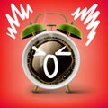 Good morning coffee and alarm clock concept. Cup on with emotion doodle face, vector Royalty Free Stock Photo