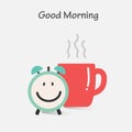 Good Morning With Coffee And Alarm Clock Royalty Free Stock Photo