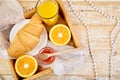 Good morning. Continental breakfast on ristic wooden background