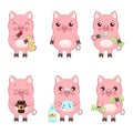 Good morning with cute little cartoon pigs, vector collection