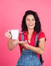 good morning. drinking morning coffee. recharge with the energy of coffee. drink energetic beverage. woman with milk cup Royalty Free Stock Photo