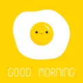 Good morning. Fried scrambled egg icon. Cute yolk face. Top view closeup. Cartoon kawaii baby smiling food character. Breakfast Royalty Free Stock Photo