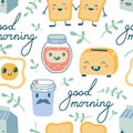 Good morning. Funny characters breakfast Royalty Free Stock Photo