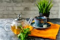 Good morning and green tea with mint, still not hot Royalty Free Stock Photo