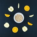 Good morning with healthy breakfast with composition flat lay of Royalty Free Stock Photo