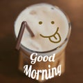 Good morning with Ice coffee and smiling face