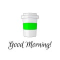 Good morning lettering vector illlustration with coffee on white background
