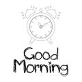 Good morning lettering vector illustration with alarm clock