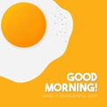 Good morning lettering vector illustration with scrambled eggs . Flat Design on orange background