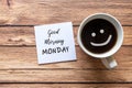 Good Morning Monday greeting on paper note Royalty Free Stock Photo