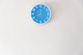 Good morning or night time with 8:00 clock on white concrete wall interior background with copy space, message board concept. Goo