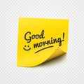 Good morning note on yellow sticky paper