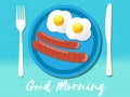 Good morning phrase. Breakfast omelet. Vector illustration.