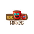 Good morning quote with cute red coffee cup character and speech bubble isolated white background. Vector good morning Royalty Free Stock Photo