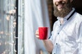 Good morning new day smiling man mug Royalty Free Stock Photo