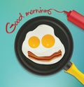 Good morning - smiling face make with frying eggs and bacon.