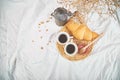 Good morning. Two cup of coffee with croissant and jam. Royalty Free Stock Photo