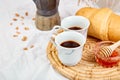 Good morning. Two cup of coffee with croissant and jam Royalty Free Stock Photo