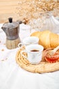 Good morning. Two cup of coffee with croissant and jam Royalty Free Stock Photo