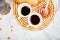 Good morning. Two cup of coffee with croissant and jam Royalty Free Stock Photo
