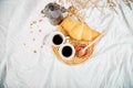 Good morning. Two cup of coffee with croissant and jam Royalty Free Stock Photo