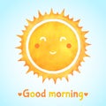 Good morning watercolor illustration with smiling sun