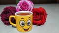 Good Morning wishes with a tea and flowers