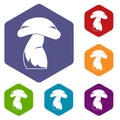 Good mushroom icons set hexagon