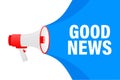 Good News megaphone yellow banner in 3D style on white background. Vector illustration. Royalty Free Stock Photo