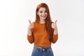 Good nice job. Pleased attractive tender stylish redhead girl long red haircut show thumbs-up approval great gesture