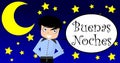 Good night, boy, comic, cartoon, colors, spanish.