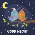 Good night card with cute sleeping birds