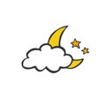 Good night card. Night moon Doodle illustration. Sticker design. Vector icon.