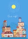 Good night cityscape vector illustration Royalty Free Stock Photo