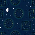 Good night clock blue seamless pattern